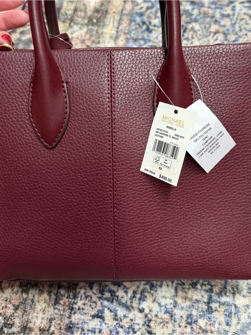 Michael Kors Wine Pebbled Leather Satchel with Gold Hardware